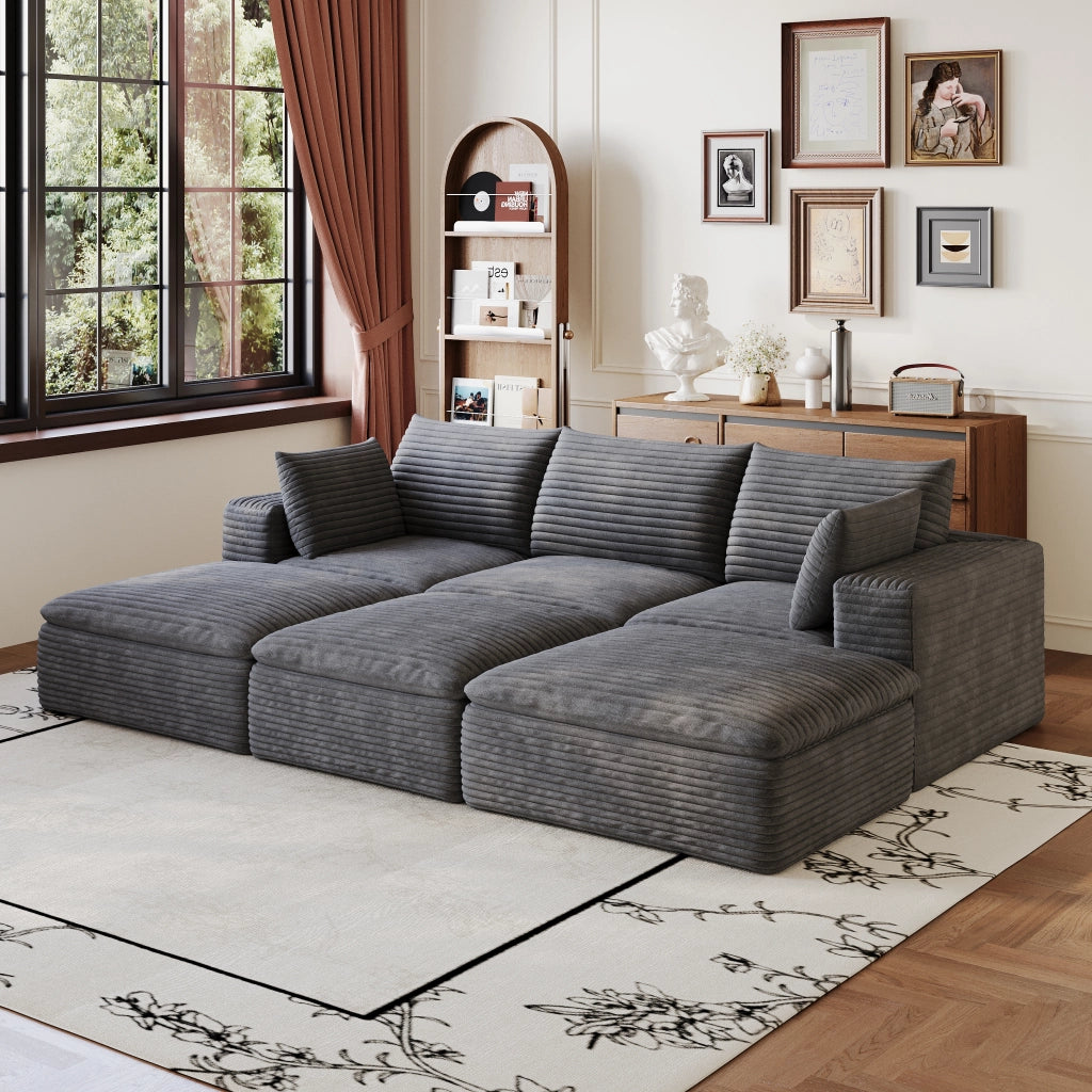 Divano Cloud 260cm in Tessuto Velluto a Coste ¨C MINIMAL ¨C Grigio Scuro, Imbottito, Senza Montaggio