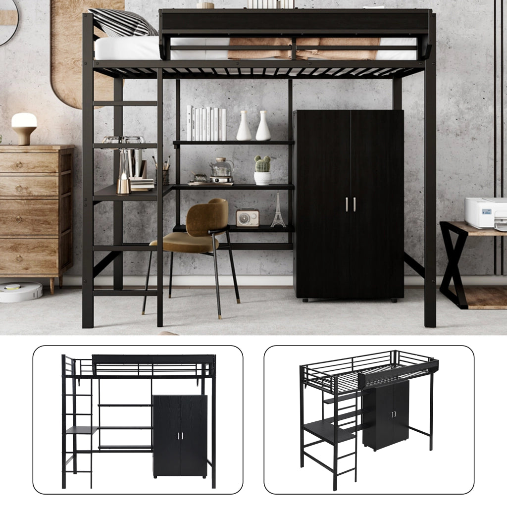 letto a castello metallo e legno nero 90 x 200 cm