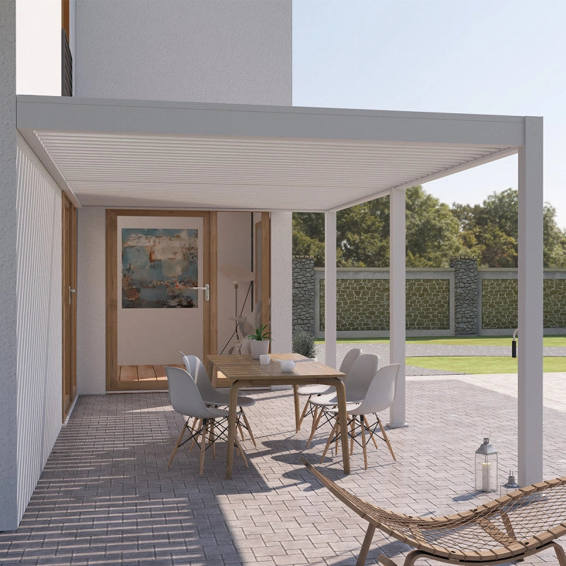 Pergola bioclimatica OmbrÃ©a adossata VS 3x6M Bianco + 2 tende
