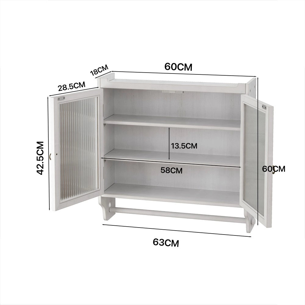 Armadietto da Bagno con Ante in Vetro e Portasciugamani ¨C MINIMAL ¨C Bianco, 3 Ripiani, 60 cm