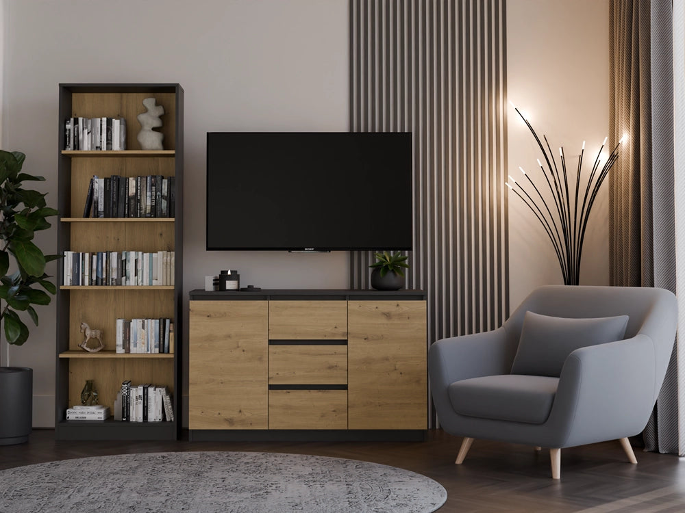 Cassettiera MALWA 2d3s antracite rovere artisan per camera e soggiorno