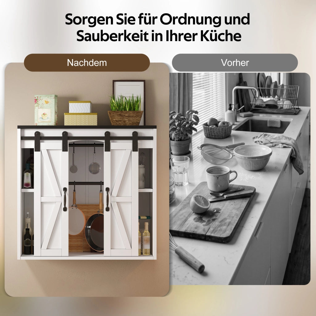 Mobile pensile da parete con 2 ante scorrevoli e ripiani regolabili; 80 x 31 x 76 cm; bianco; MDF