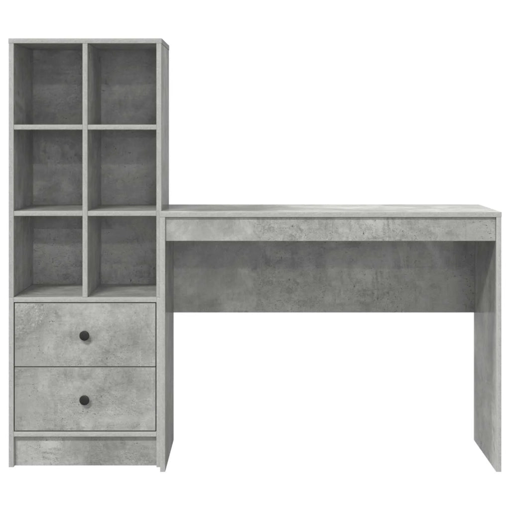 Scrivania | Tavolo da Ufficio con cassetto con lo scaffale 2 pz Grigio cemento