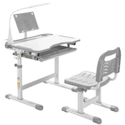 Set scrivania e sedia per bambini con altezza regolabile, Scrivania e sedia con leggio per libri e luce LED Grigio