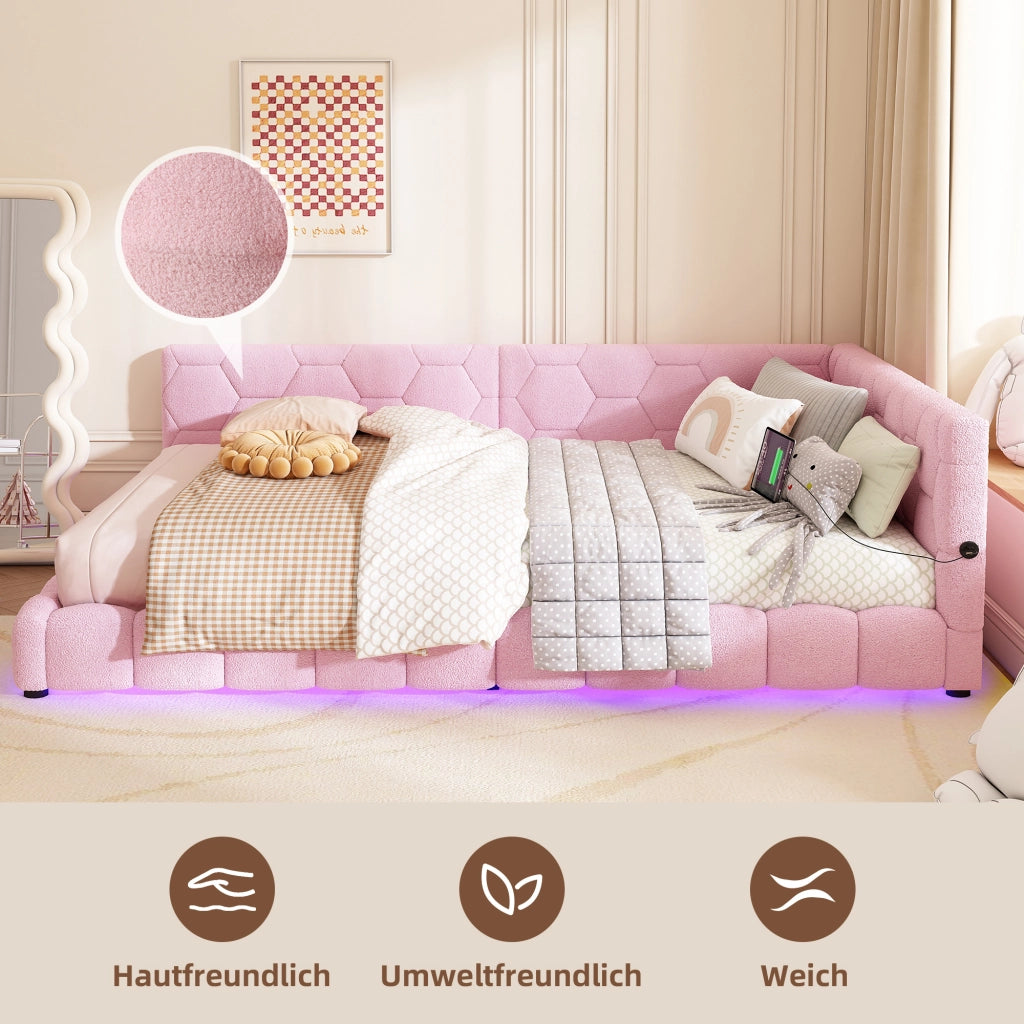 LETTO Divano letto 140x200 cm in velluto rosa con rete a doghe