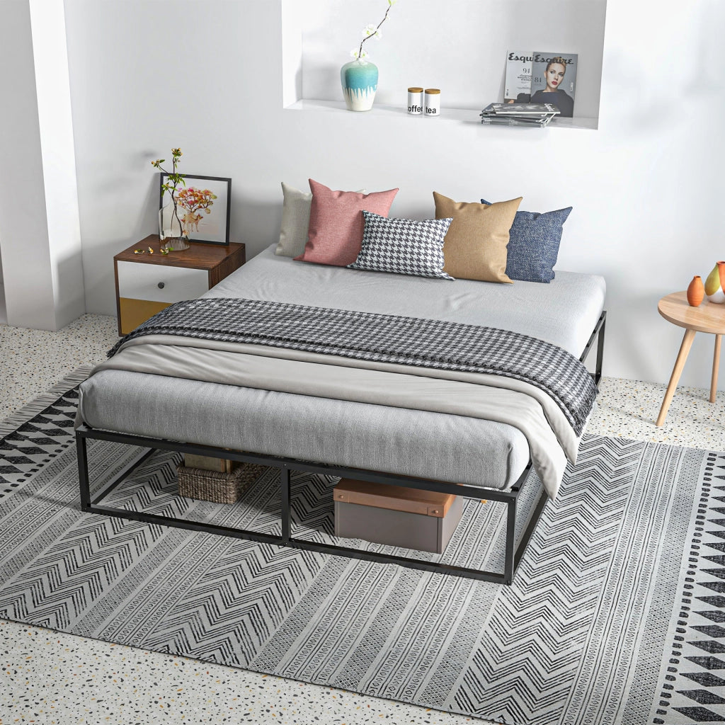 Struttura Letto con Doghe in Compensato e Contenitore inferiore, 190x160x35cm, Nero e color legno