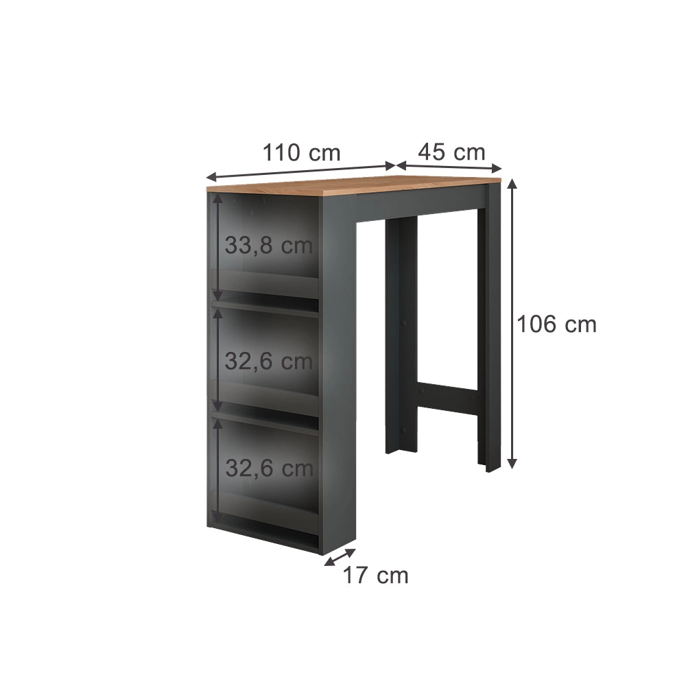 Vicco Tavolo da bar Quercia dorata/antracite 45 x 110 cm
