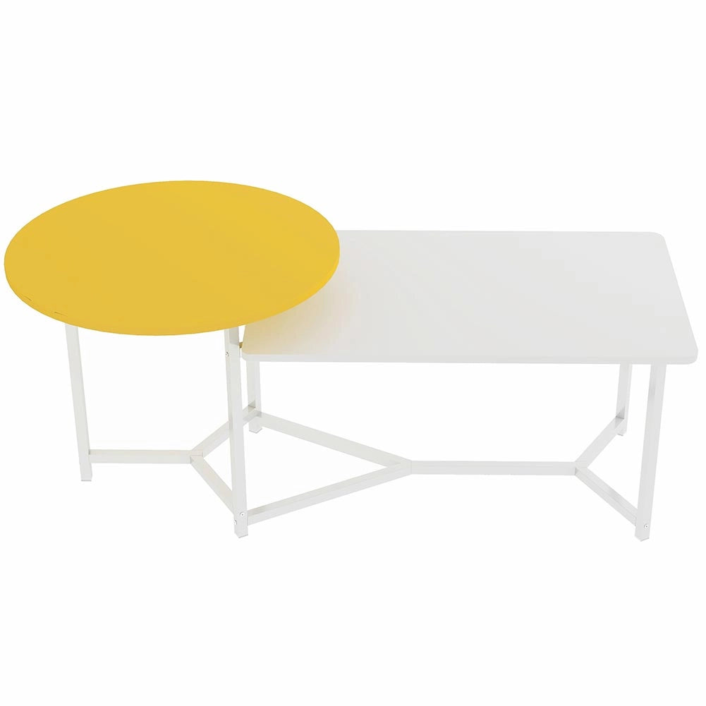 Tavolino Basso da Caffè 2 Ripiani Design Luxury Tavolo Salotto Bianco e Giallo