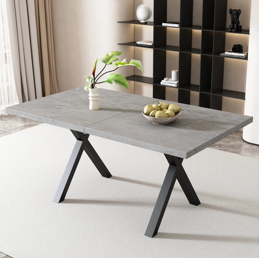 Tavolo moderno in MDF e metallo grigio e nero con gambe incrociate