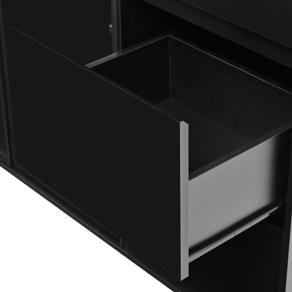 Credenza 120x40x180 cm in MDF nero e bianco con LED e ampio spazio