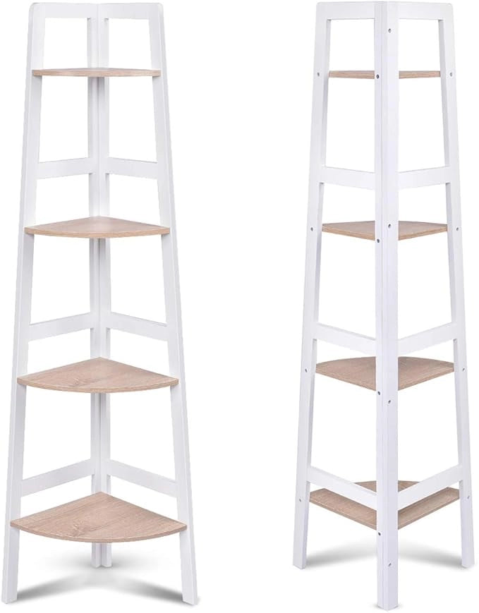 Mobile ad Angolo, Scaffale Angolare a Ripiani in MDF Ecologico per Soggiorno Bagno Studio, Bianco (4 Ripiani)