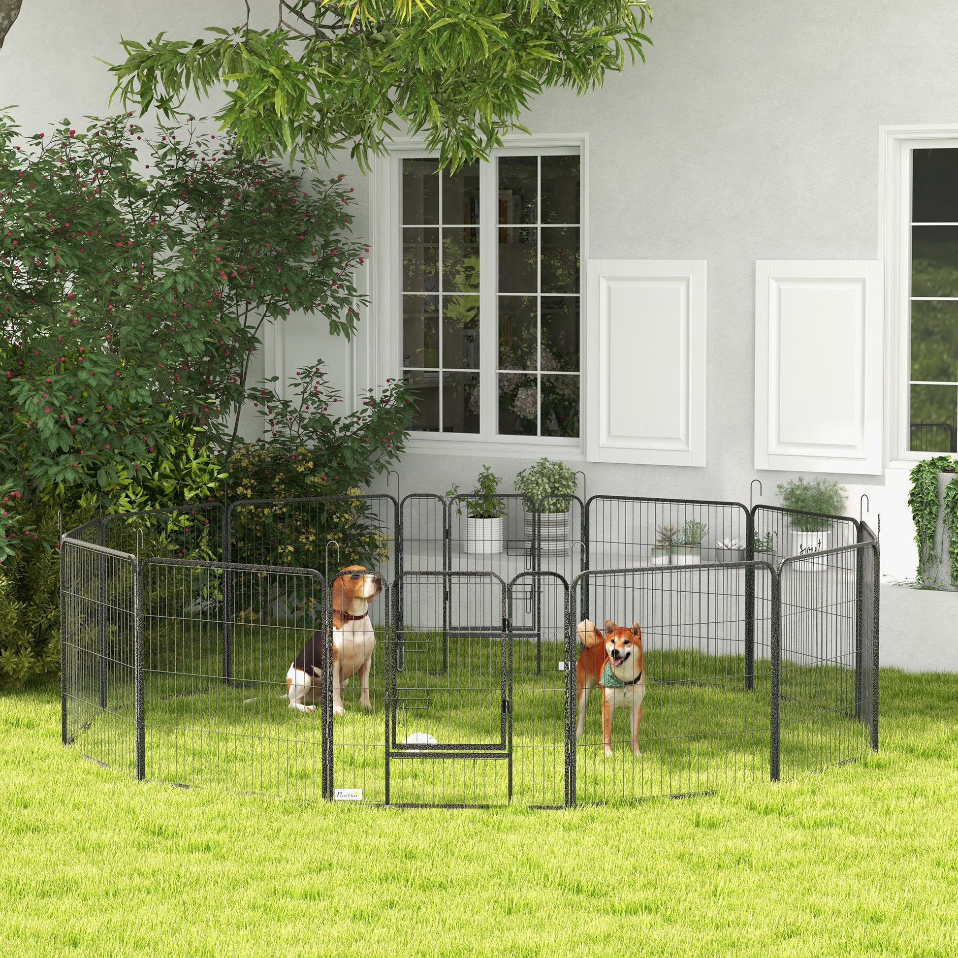 Recinto per Cani a 12 Pannelli Modulabili da 80x1,5x80 cm con Picchetti in Acciaio Grigio