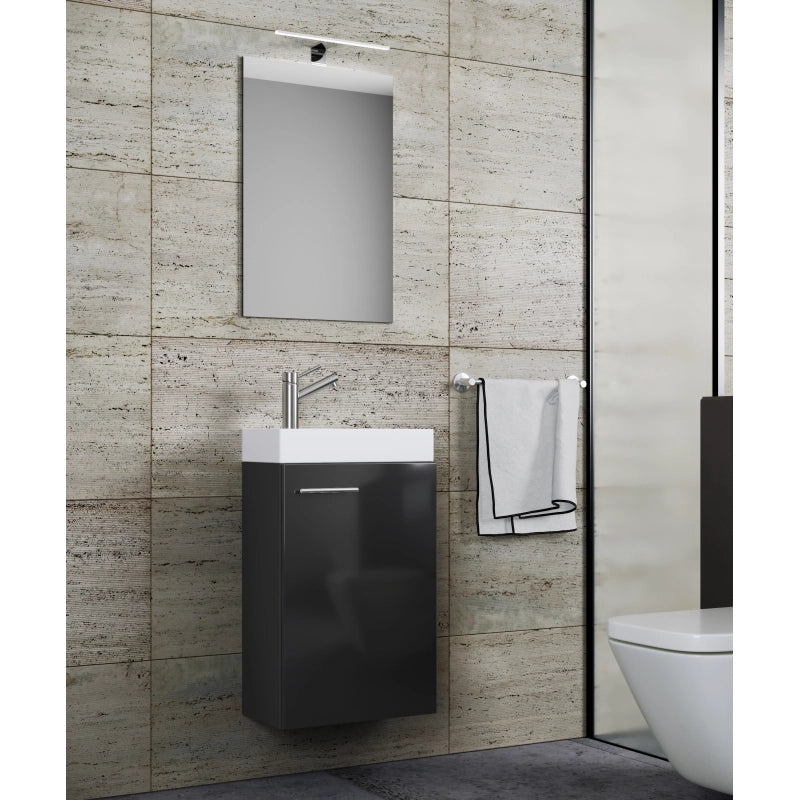 LineaViva di Ezooza Mobile Sospeso con lavabo in ceramica di alta qualità e specchio con luce a led, Nero , lavabo Bianco