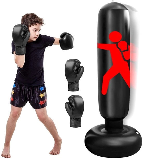 Sacca da Boxe 160 cm - Sacca da Boxe Inflabile - Manubri da Boxe - Adatto per Bambini da 3 a 12 Anni - Discipline da Combattimento - Materiale PVC Robusto - Sacca da Combattimento
