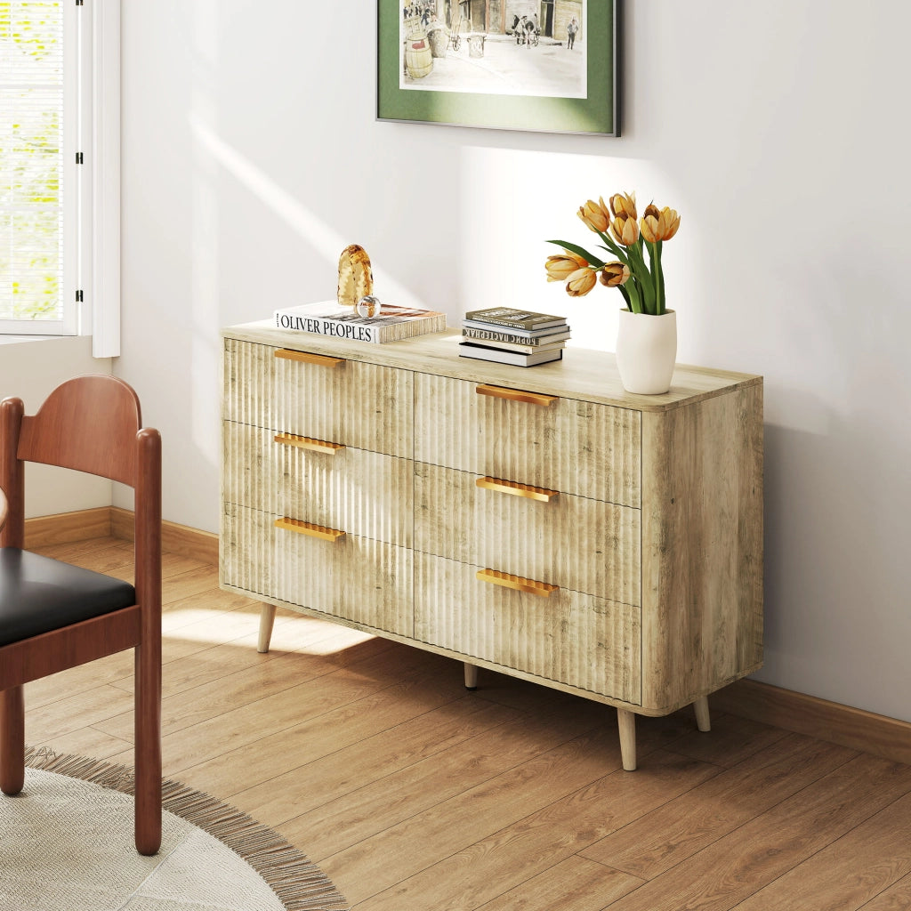 Cassettiera 6 Cassetti Stile Strie Salone Corridoio ¨C Zephmum ¨C 62x35x105 cm Rovere