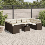 Set Divani da Giardino 10pz con Cuscini in Polyrattan Marrone 3251750
