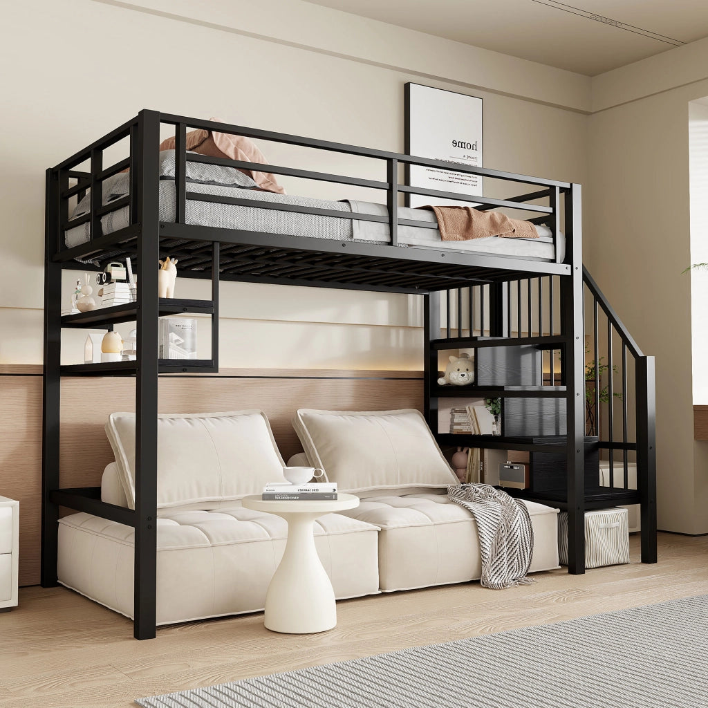 Letto a castello nero in metallo con funzione contenitore 90x200 cm
