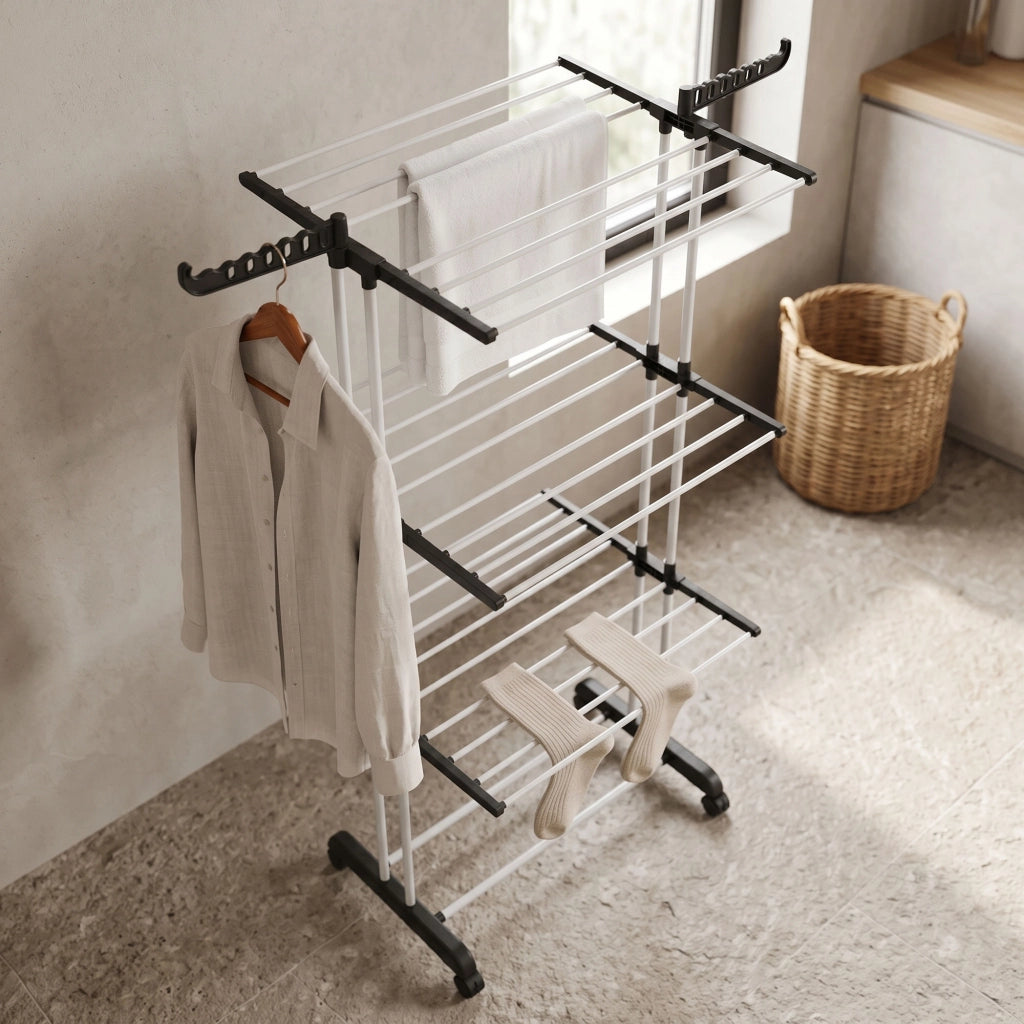 Hangover - Stendibiancheria Verticale 72x171x62,5 cm Stendino 4 Ripiani Pieghevole con Ruote in Resina e Metallo