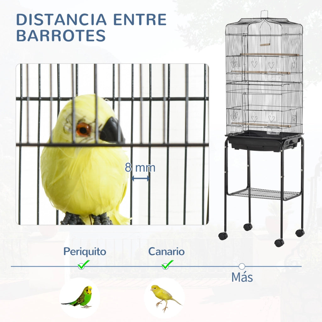 Gabbia per Uccelli con Ruote e Vassoio Estraibile ¨C Zephmum ¨C Nero 46.5x36x157 cm