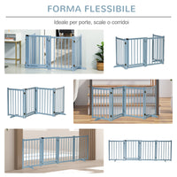 Cancellino Pieghevole per Cani Taglia Piccola e Media 237,5x36x80 cm con 4 Pannelli in Legno di Pino Blu Grigio