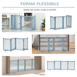 Cancellino Pieghevole per Cani Taglia Piccola e Media 237,5x36x80 cm con 4 Pannelli in Legno di Pino Blu Grigio