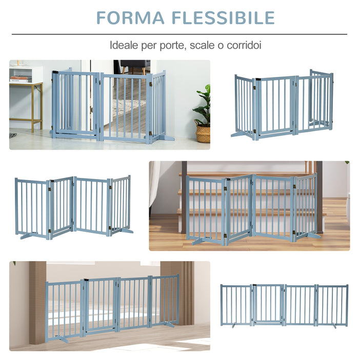 Cancellino Pieghevole per Cani Taglia Piccola e Media 237,5x36x80 cm con 4 Pannelli in Legno di Pino Blu Grigio