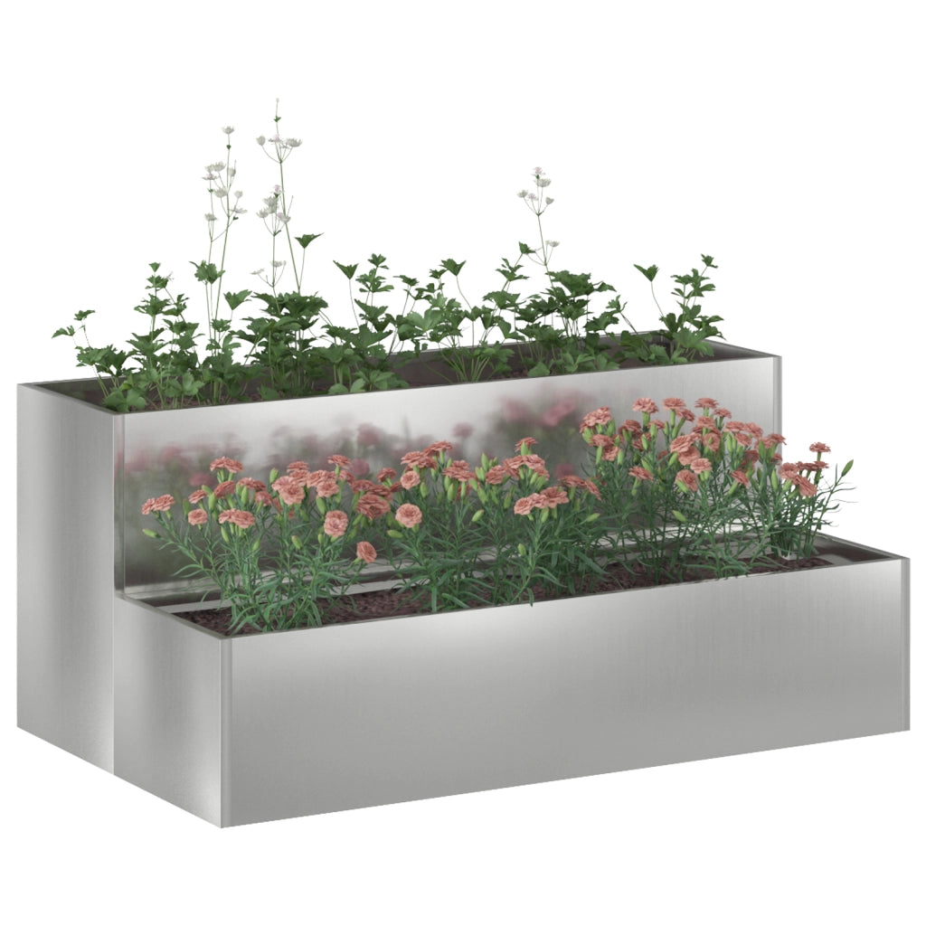 Fioriera da giardino a 2 livelli , 100x60x45 cm, in acciaio galvanizzato