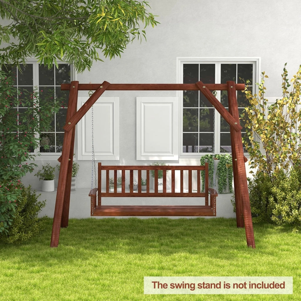 Altalena sospesa in legno per 2/3 persone con catene in metallo zincato regolabili e resistenti, con schienale a doghe e sedile per patio, giardino, 168 x 65 x 63 cm, marrone)