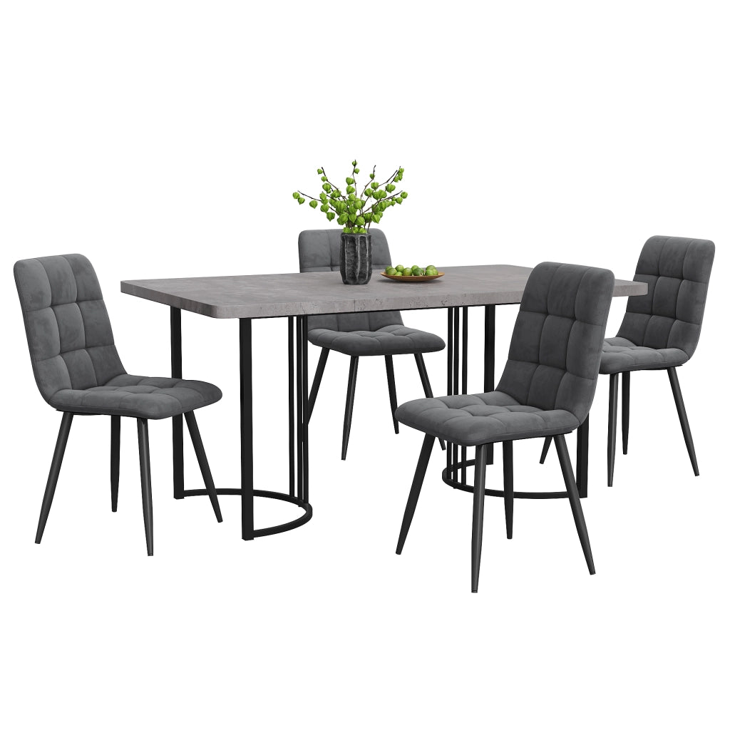 Tavolo da pranzo con 4 sedie, piano effetto marmo, base in metallo, per cucina e sala da pranzo, grigio, 140 × 80 cm