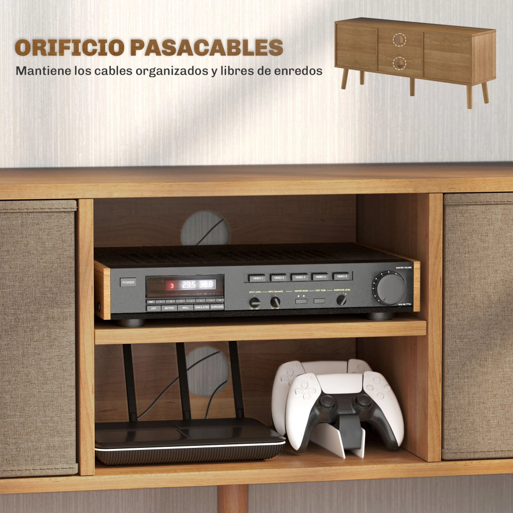 Mobile TV con 2 cassetti in tessuto e ripiani aperti ¨C zephmum ¨C legno e marrone 120x30x40