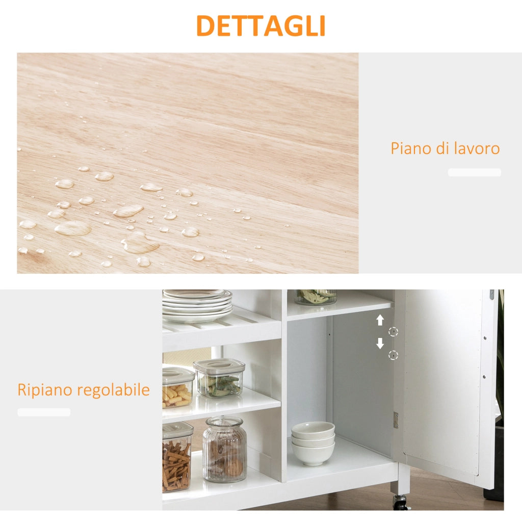 EASYCOMFORT  Carrello da Cucina con 1 Cassetto, 1 Armadietto e 1 Ripiano a 3 Livelli, 92x40x84cm, Bianco