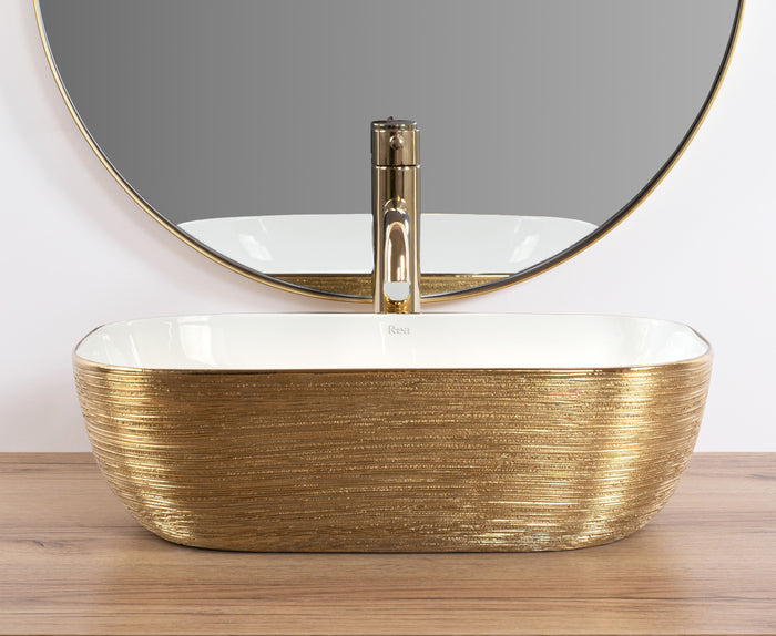 Lavabo Da Appoggio Rea Belinda White Gold Brush