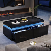 Tavolino da caffè LED nero lucido con 2 cassetti 95x45x35 cm