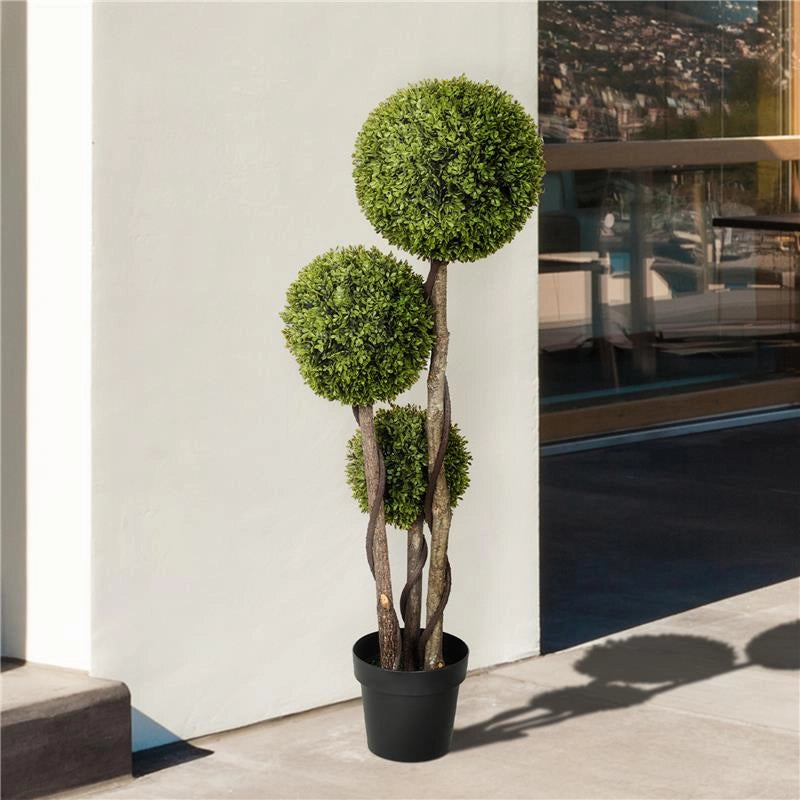 PIANTA DI BOSSO ARTIFICIALE A 3 SFERE CON VASO INCLUSO E FONDO RINFORZATO ALTEZZA 115 CM