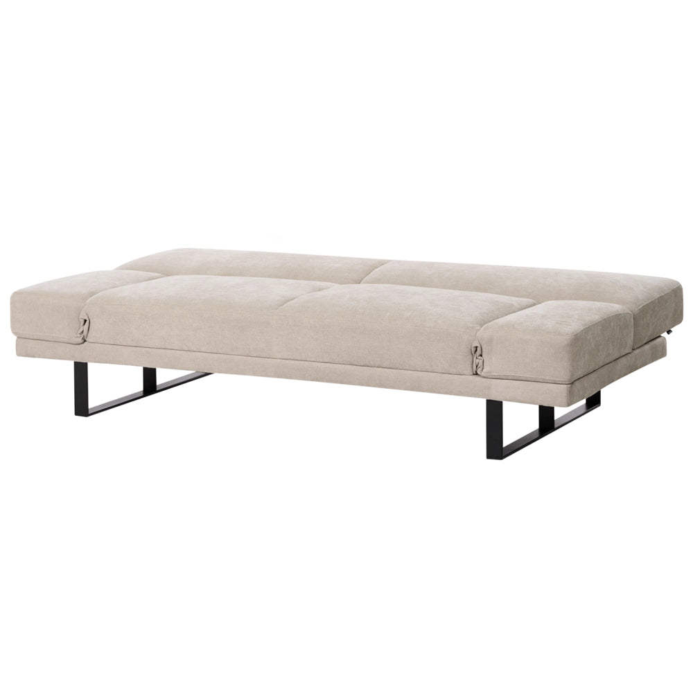 Divano Letto in Tessuto beige chiaro ciniglia con schienale reclinabile e struttura in legno stile moderno