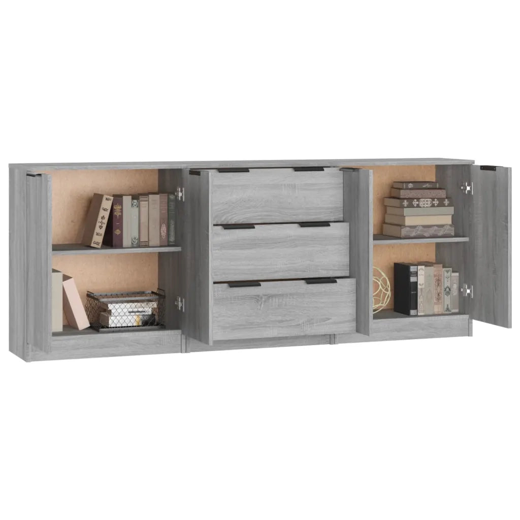 Credenze 3 pz Grigio Sonoma in Legno Multistrato 3115786