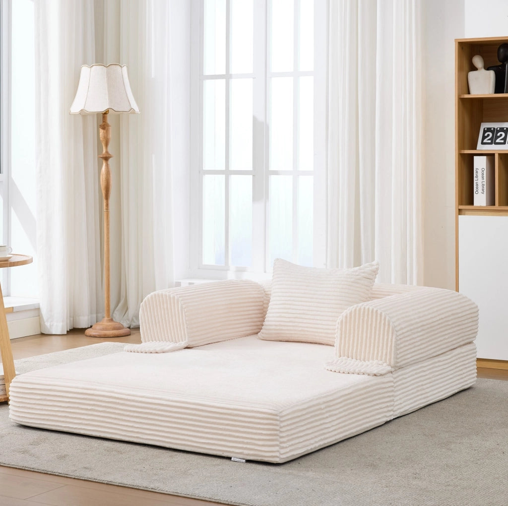 Poltrona letto singola trasformabile in velluto a coste beige