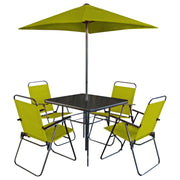 Set da Pranzo 6 Pezzi per Giardino Patio con Ombrellone 4 Sedie Pieghevoli Verde