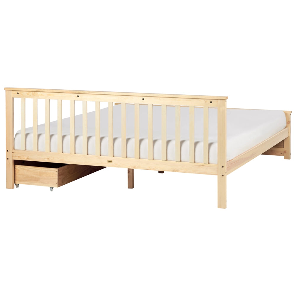 Letto matrimoniale Legno di Pino chiaro con Rete a Doghe con 2 cassetti 180 x 200 cm Testiera a doghe minimalista