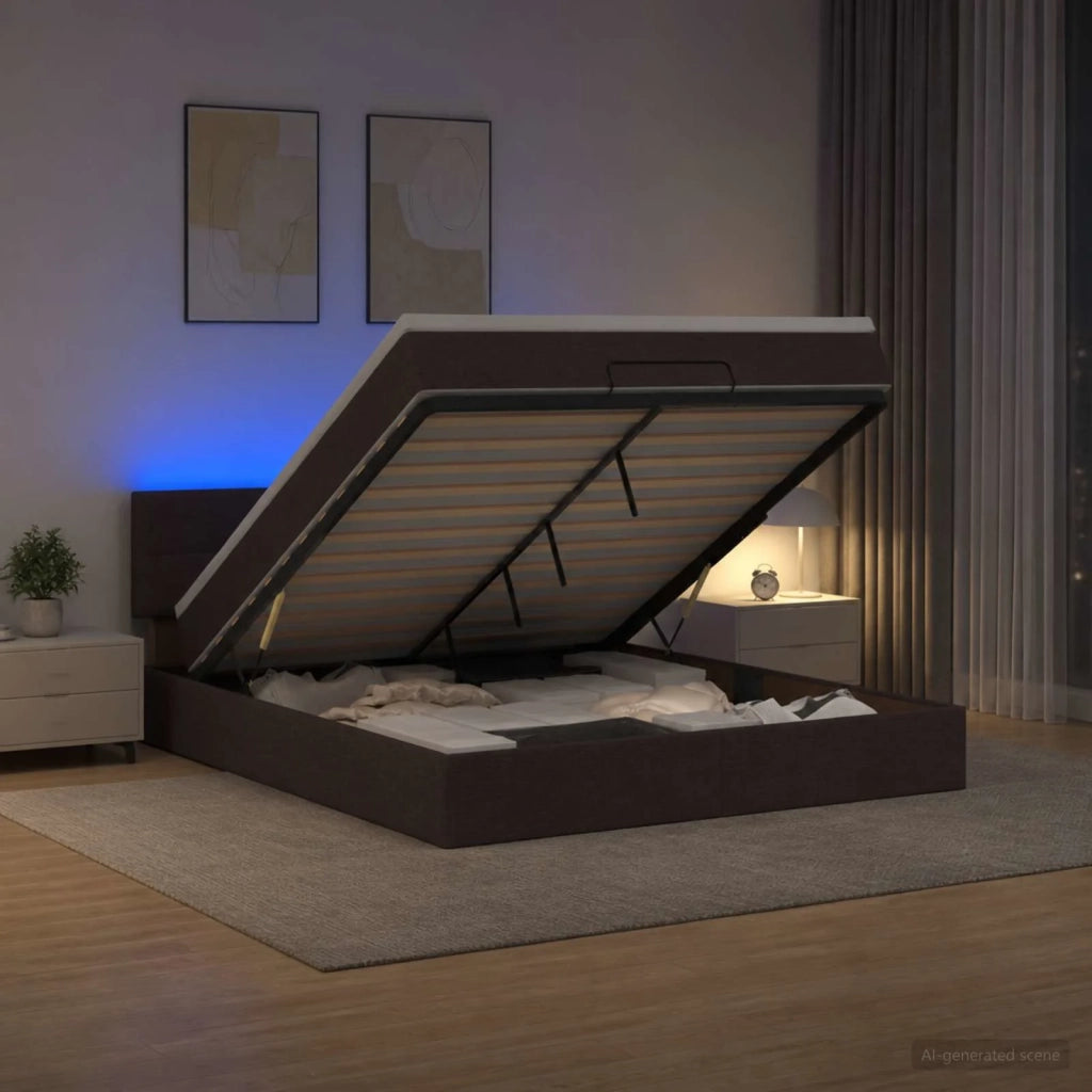 Letto Ottomano con Materasso e LED Marrone Scuro 140 x 200 cm 3456915