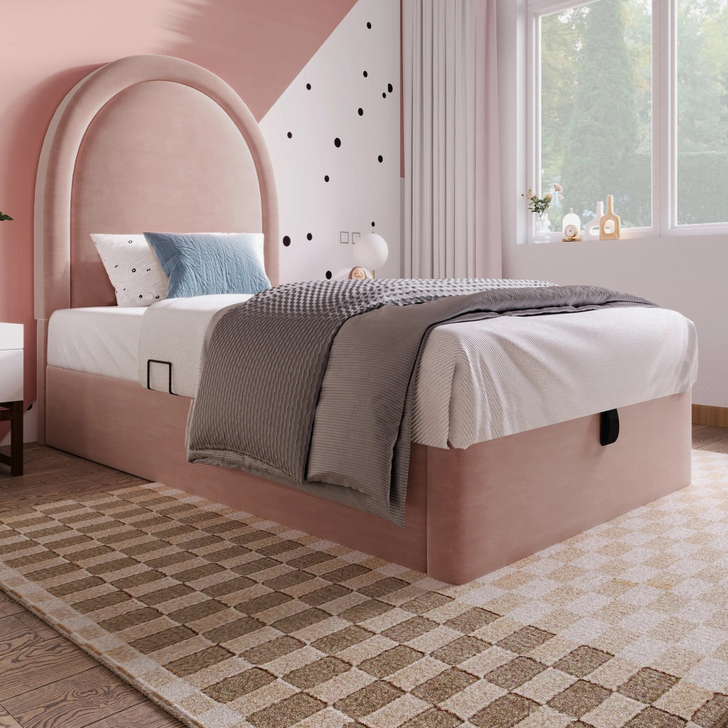 LETTO imbottito 90x200 cm rosa in velluto con materasso incluso