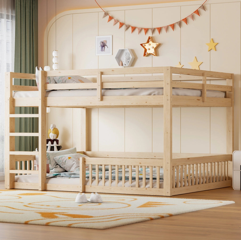 Letto a castello 160x200 cm con sponde; in legno di pino e MDF; colore naturale