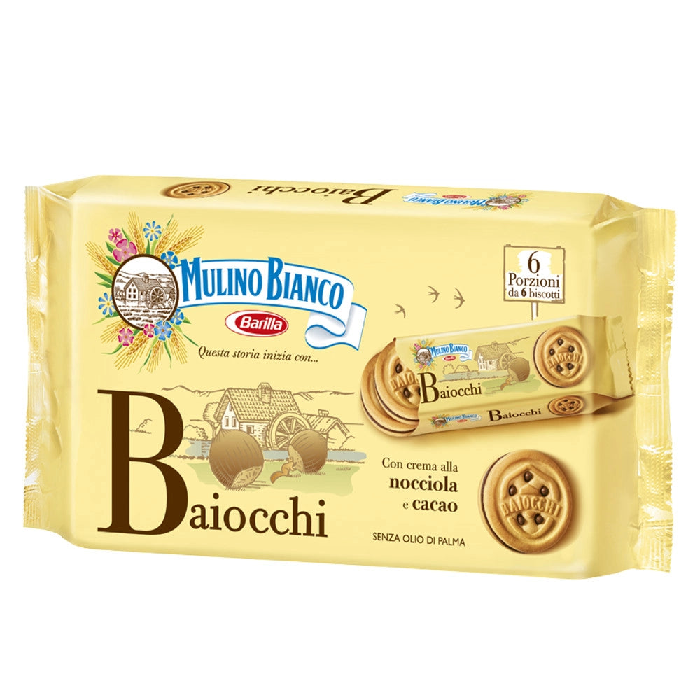 Mulino bianco baiocchi in confezione da 6 monoporzioni da 6 biscotti ciascuna - 336 grammi totali