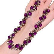 Collana, bracciale e orecchini a forma di foglia in resina viola con strass, in stile vintage.