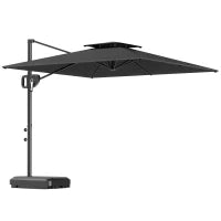Ombrellone a Braccio 2.5x2.5 m con Base Riempibile, Manovella e Testa Inclinabile, Grigio Scuro