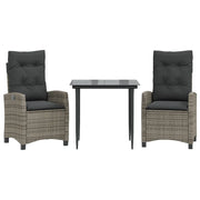 Set da Pranzo da Giardino 3 pz con Cuscini in Polyrattan Grigio
