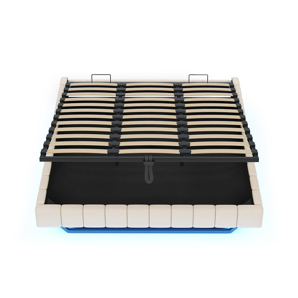 Letto-Xylo-180x200 cm-idraulico, LED, senza testiera, lino beige