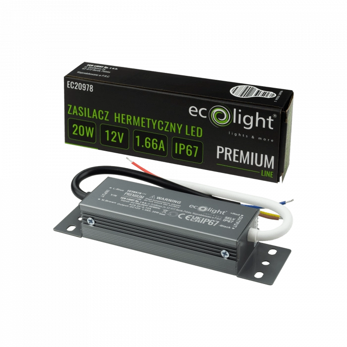 Alimentatore LED stagno Premium 20W 12V IP67 Ecolight