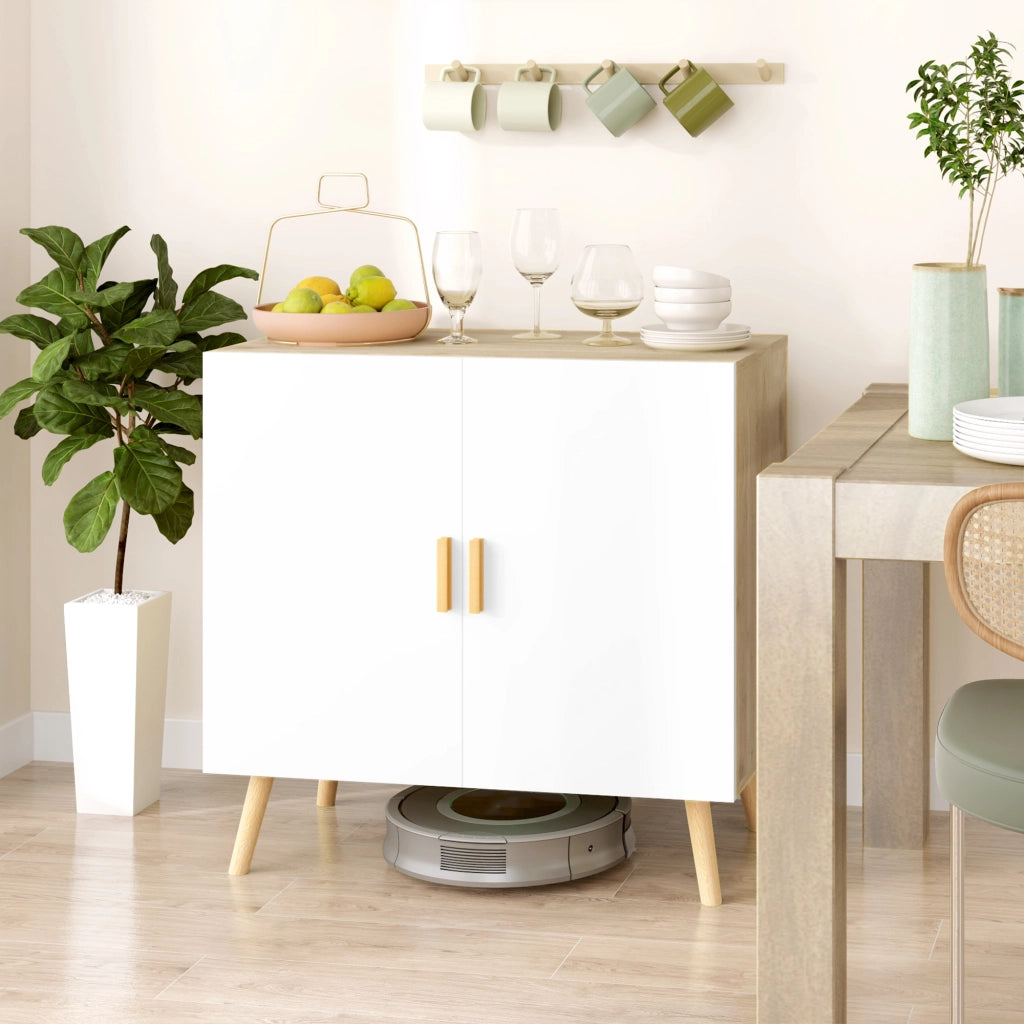 Cassettiera con ante e ripiani ¨C zephmum ¨C 76x41,2x74 cm bianco legno naturale