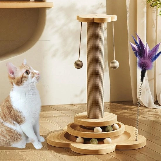 Giocattolo per gatti 4 in 1 - Giocattolo interattivo in legno - 1 pezzo - 29 x 46 cm